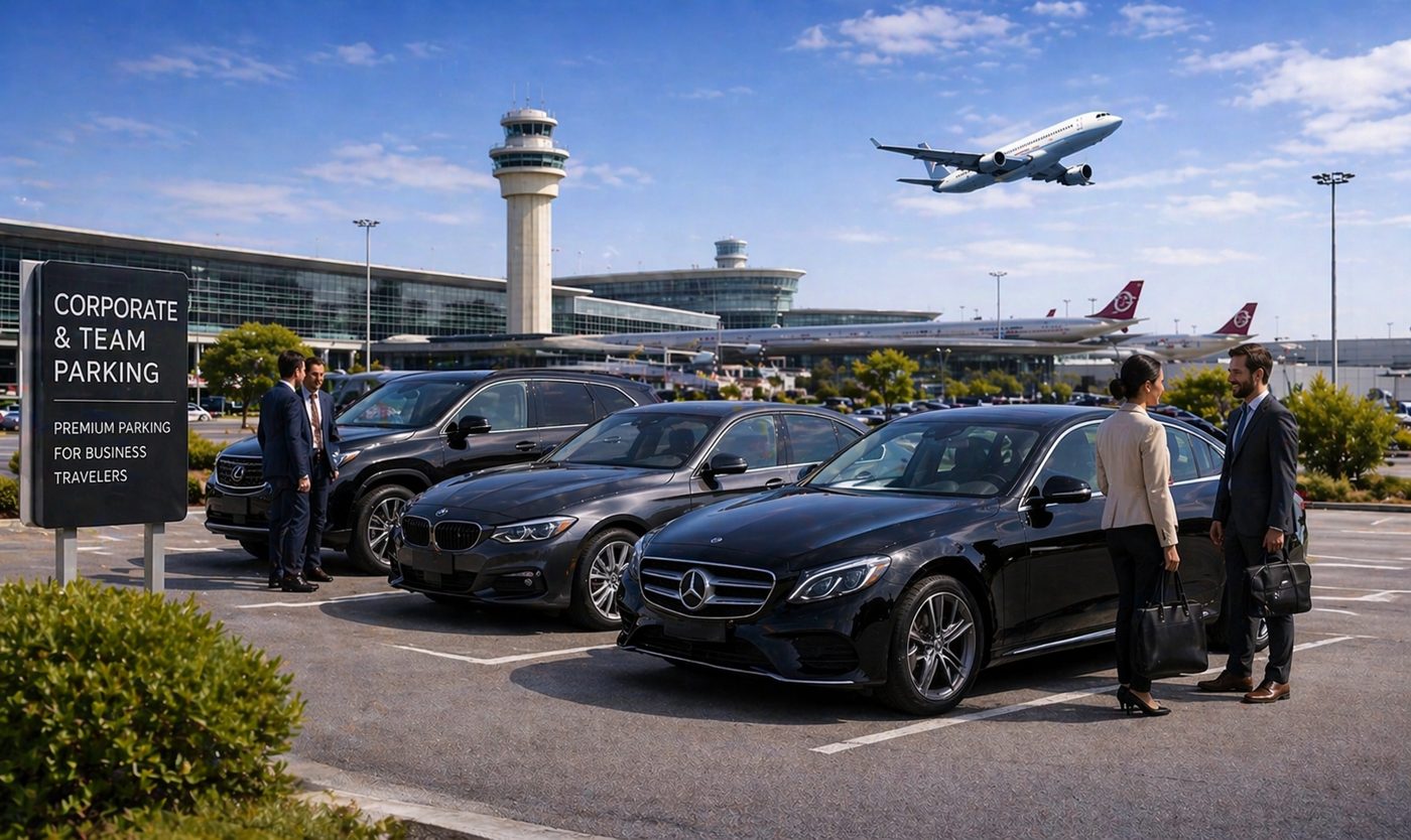 Business travelers parking at Skylot Parking near Atlanta airport